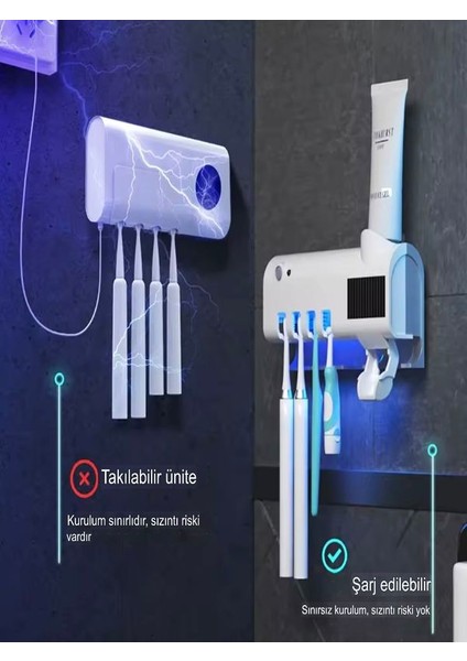 Uv Steril Diş Macunu Sıkacağı Dispenseri 4’lü Diş Fırçası Tutucu | Sensörlü, Şarjlı, Otomatik fiyatları