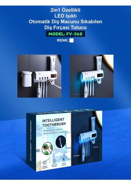 Uv Steril Diş Macunu Sıkacağı Dispenseri 4’lü Diş Fırçası Tutucu | Sensörlü, Şarjlı, Otomatik indirimleri