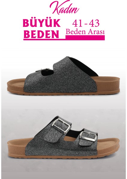 Parıltılı Siyah Renk Anatomik Taban Kadın Terlik (Büyük Beden 41-43) fiyatları