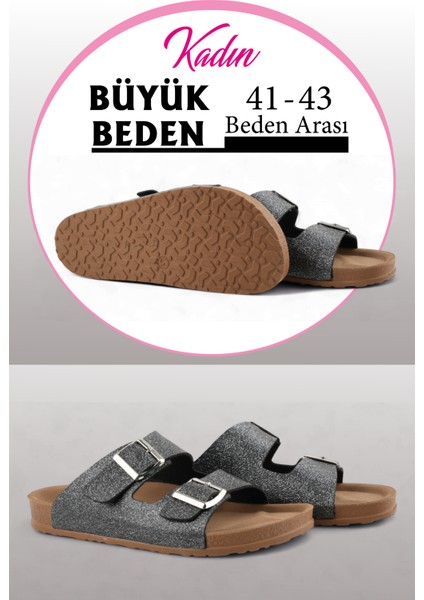 Parıltılı Siyah Renk Anatomik Taban Kadın Terlik (Büyük Beden 41-43) modelleri