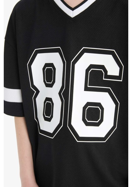 Erkek Çocuk Oversize Geniş Kalıp V Yaka Baskılı Kısa Kollu Tişört F2412A825HS