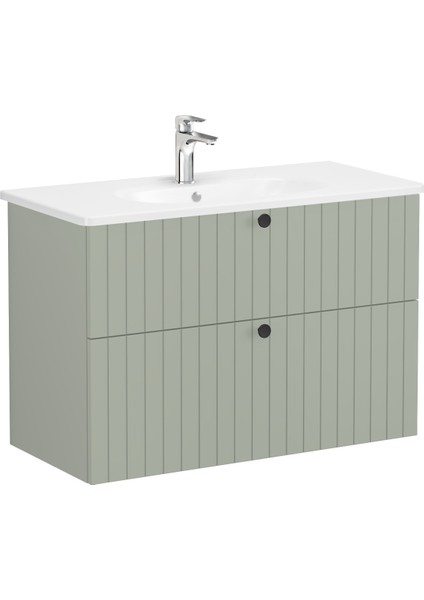 Root GROOVE 69463 Çekmeceli Lavabo Dolabı, 100 Cm, Mat Retro Yeşil