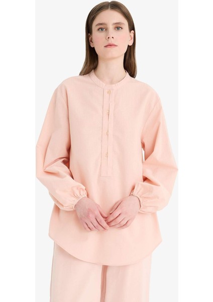 Regular Fit Flamlı Pamuk Uzun Kollu Gömlek Tunik E1759AX25SM