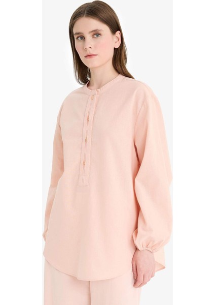 Regular Fit Flamlı Pamuk Uzun Kollu Gömlek Tunik E1759AX25SM