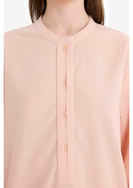 Regular Fit Flamlı Pamuk Uzun Kollu Gömlek Tunik E1759AX25SM