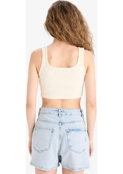 Fitted Kare Yaka Fitilli Kaşkorse Crop Atlet X8330AZ25SM