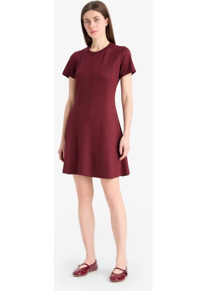 Bisiklet Yaka Basic Düz Kısa Kollu Mini Yazlık Elbise F3179AX25SM