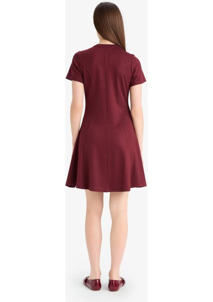 Bisiklet Yaka Basic Düz Kısa Kollu Mini Yazlık Elbise F3179AX25SM