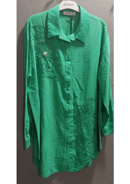 Kadın Göğüs ve Etek Kısmı Nakış Detaylı Üst Düzey Kumaş Işçilik Detay Tunik Gömlek fırsatları