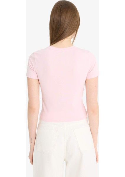 Slim Fit Dar Kesim Bisiklet Yaka Basic Düz Kısa Kollu Tişört F3535AX25SM