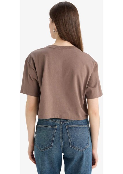 Boxy Fit Bisiklet Yaka Basic Düz Penye Kısa Kollu Tişört C7459AX25SM
