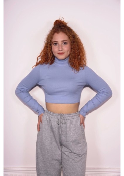 Starinci Kadın Bebek Mavisi Fitilli Balıkçı Yaka Crop Bluz fiyatları