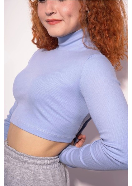 Starinci Kadın Bebek Mavisi Fitilli Balıkçı Yaka Crop Bluz fırsatları