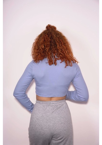 Starinci Kadın Bebek Mavisi Fitilli Balıkçı Yaka Crop Bluz indirimleri