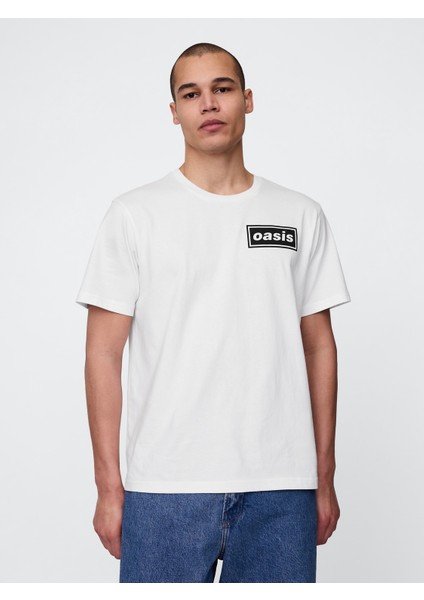 Erkek Beyaz Oasis Grafik Ringer T-Shirt