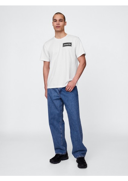 Erkek Beyaz Oasis Grafik Ringer T-Shirt indirimleri