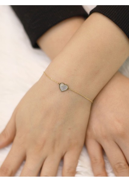 Küçük Kalpli Mineli Bileklik 14AYAR