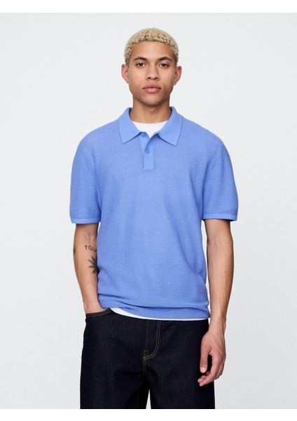 Erkek Bebe Mavisi Dokulu Kroşe Polo T-Shirt