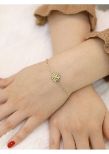 14 Ayar Altın Tek Yoncalı Bileklik