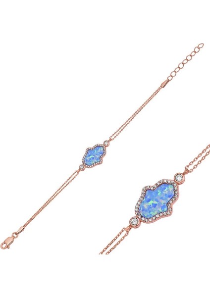 Gümüş Rose Mavi Opal Fatma Ana Eli Bayan Bileklik