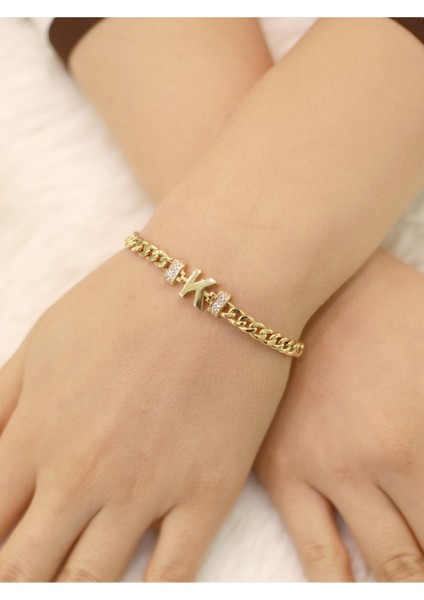 14 Ayar Altın Kalın K Harfli Gurmet Bileklik