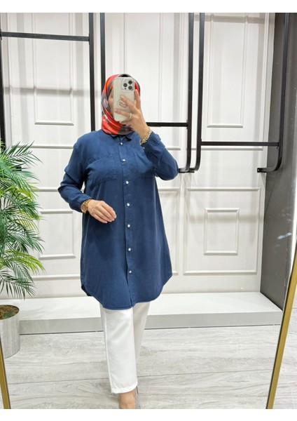 Kadın Çift Cepli Yumuşak Dokulu Lyocel Kumaş Rahat Kullanım Tunik