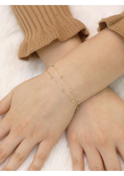 14 Ayar Altın Çift Zincir Dorikalı Bileklik