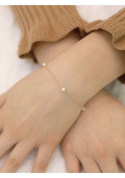 14 Ayar Altın Beyaz Boncuklu Bileklik