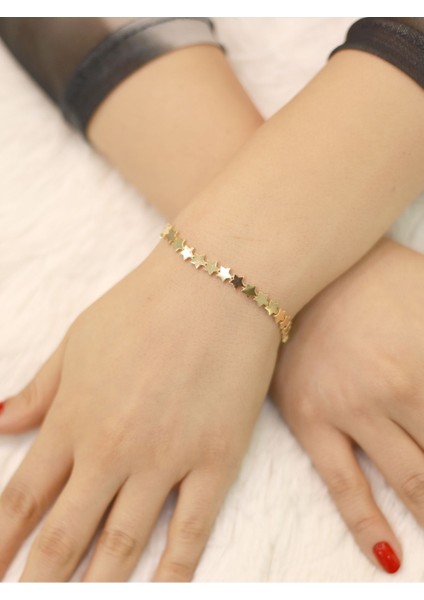 14 Ayar Altın Sıralı Yıldız Bileklik