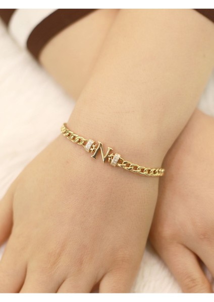 14 Ayar Altın N Harfi Gurmet Bileklik