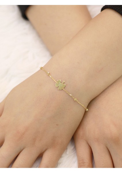 14 Ayar Altın Dorikalı Yonca Yapraklı Bileklik