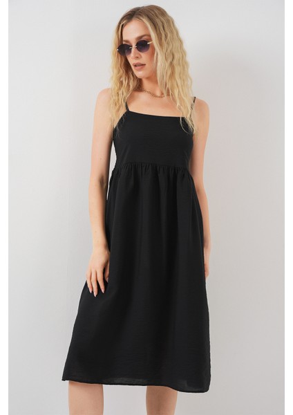Kadın Askılı Ayrobin Elbise 2565 - Siyah