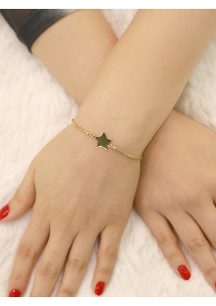 14 Ayar Altın Balık Sırtı Zincir Yıldızlı Bileklik