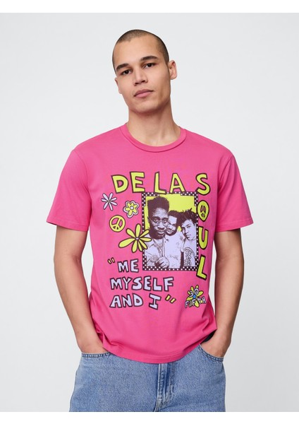 Erkek Pembe De La Soul Grafikli T-Shirt