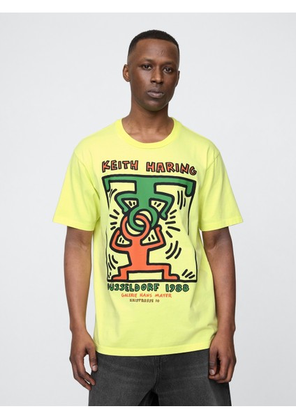 Erkek Sarı Keith Haring Grafik T-Shirt