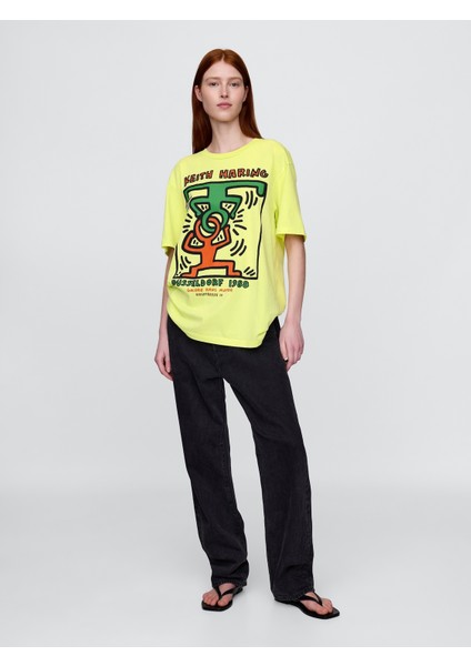 Erkek Sarı Keith Haring Grafik T-Shirt fırsatları