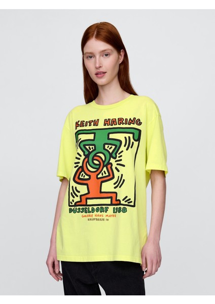 Erkek Sarı Keith Haring Grafik T-Shirt indirimleri