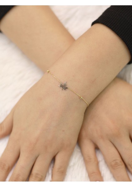 14 Ayar Altın Yaprak Tasarımlı Bileklik