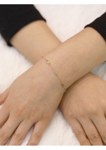 14 Ayar Altın Dorikalı Elips Küp Bileklik