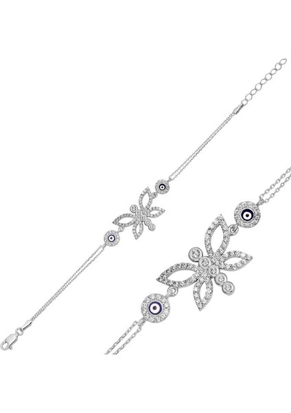 Gümüş Nazarlı Kelebek Bayan Bileklik