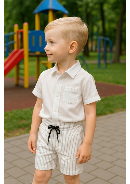 Erkek Çocuk Yazlık Çizgili Desenli 2'li Takım Gömlek ve Şort