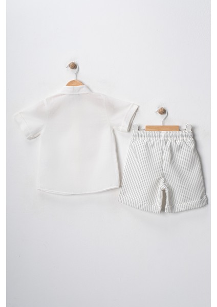 Erkek Çocuk Yazlık Çizgili Desenli 2'li Takım Gömlek ve Şort modelleri