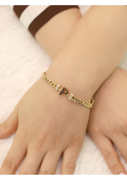 14 Ayar Altın Kalın P Harfli Bileklik