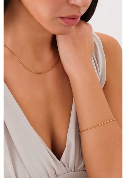 14 Ayar Altın Tondo Balık Sırtı Bileklik & Kolye Set