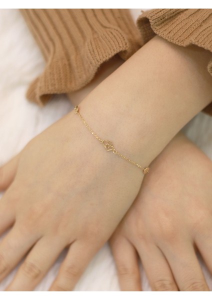 14 Ayar Altın Iç Içe Kalpli Bileklik