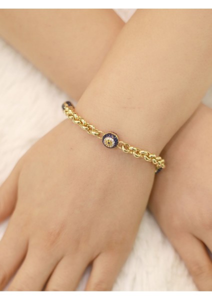 14 Ayar Altın Mavi Sosyete Gözlü Doç Bileklik