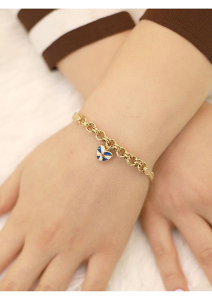 14 Ayar Altın Renkli Kalpli Doç Bileklik