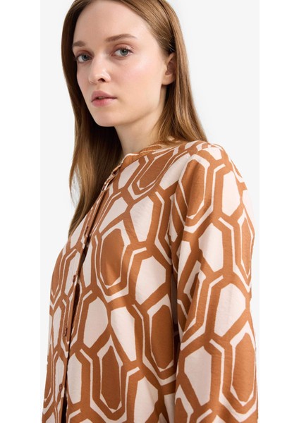 Regular Fit Desenli Uzun Kollu Gömlek Tunik F2183AX25SM