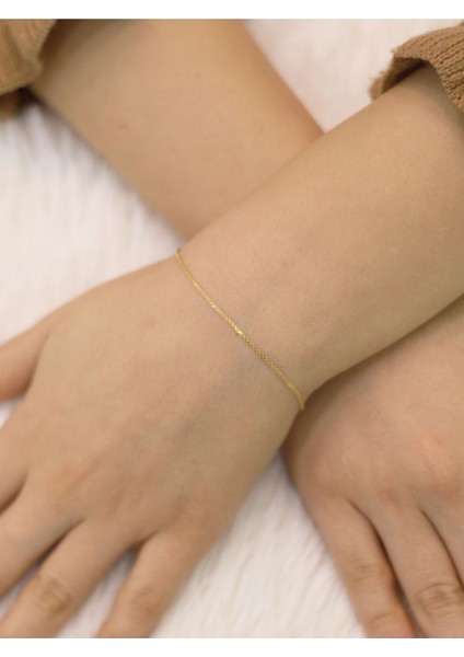 14 Ayar Altın Zarif Hasır Bileklik