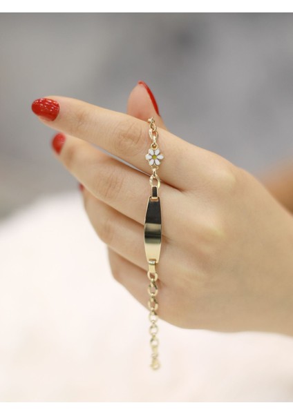 14 Ayar Altın Papatya Desenli Çocuk Künye Bileklik